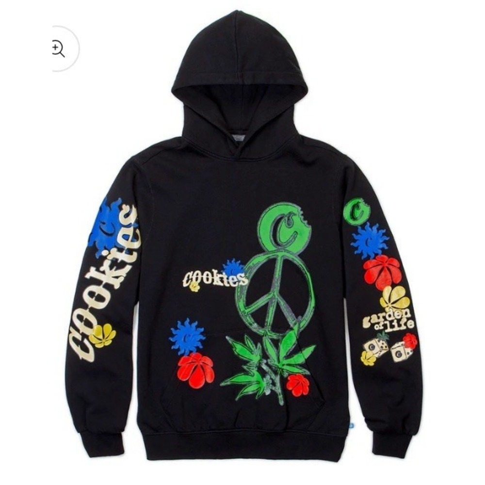 Cookies‎ Pullover Hoodie Men's Small Black Garden Of Life New Puff Print